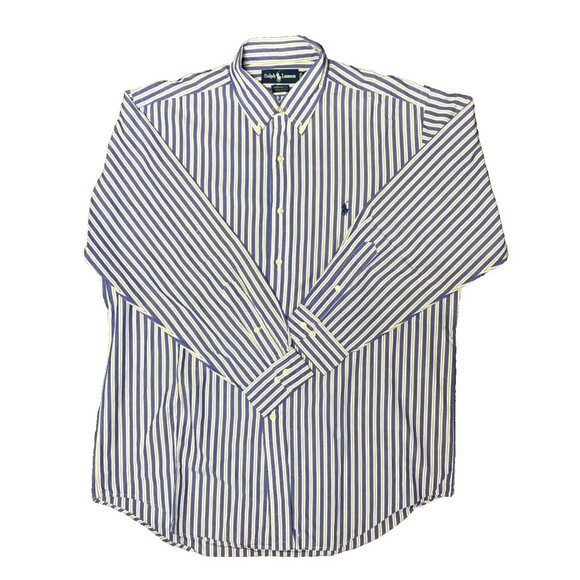 Polo RALPH LAUREN Shirt Mens L Yarmouth (16 32/33) Blue Stripe Long Sleeve - Picture 2 of 8